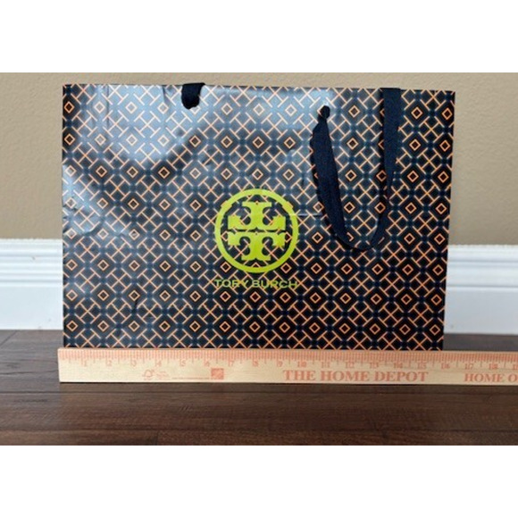 Tory Burch Empty Large 16 (L)×6 (W)×12 (H) Paper Shopping Bag Navy Orange Yellow - Picture 2 of 6